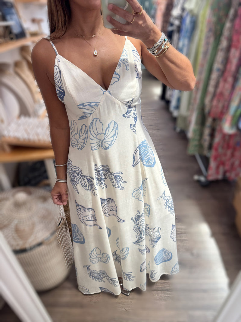 Seashells Print Back Detail Maxi Dress