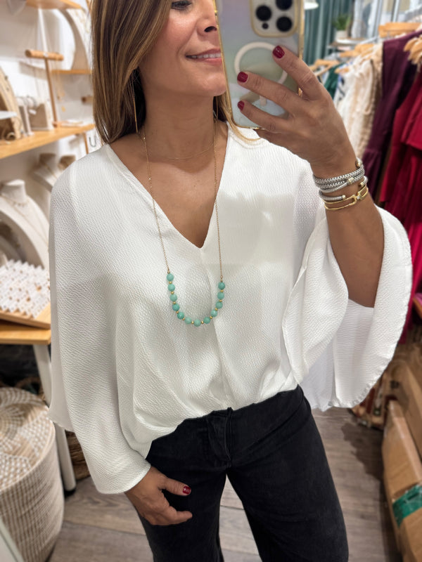 White Cape V-Neck Top