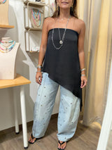 Black Asymmetrical Strapless Top
