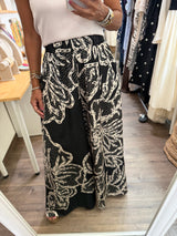Ivory/Black Strapless Asymmetrical Top & Pant Set