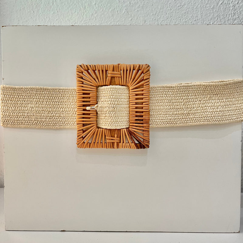 Handmade Bamboo Square Buckle Stretch Straw Belt