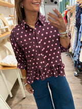 Wine Polka Dots Button Down Top