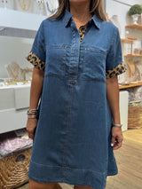 Denim & Leopard Detail Dress