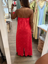 Red Strapless Eyelet Dress