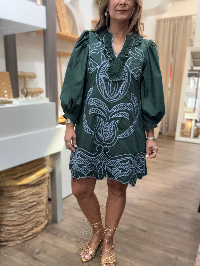 Green & Blue Embroidered Dress