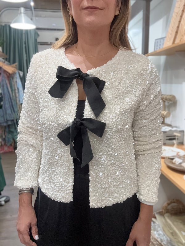 Ivory Sequin Front Ties Top