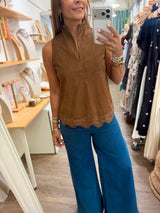 Brown Faux Suede Top