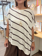 Oatmeal & Brown Stripes Asymmetrical Top