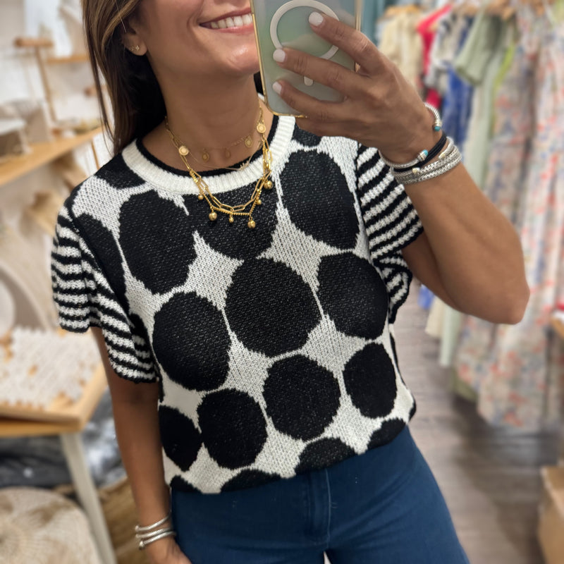 Black Circles & Stripes Top