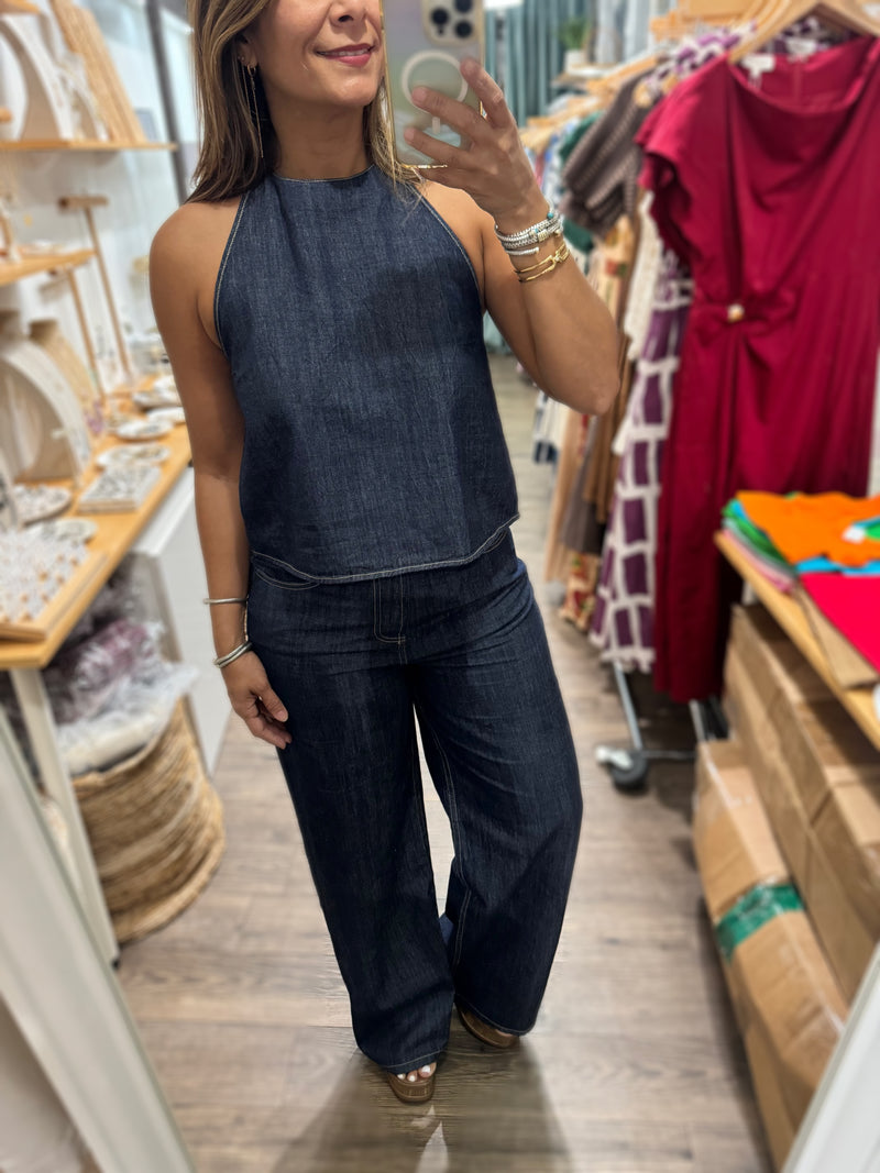 Dark Denim Halter Top & Jeans Set