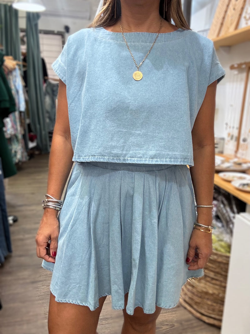 Light Denim Top & Skirt Set