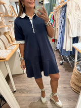Navy & White Collared Dress