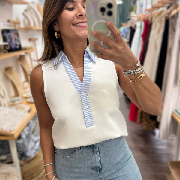 Blue Contrast Collared Top