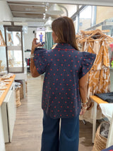 Navy & Brick Polka Dots Top