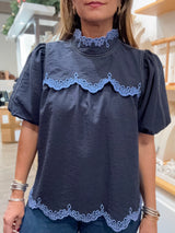 Navy Contrast Stitch Top