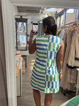 Blue & Green Geometric Print Dress