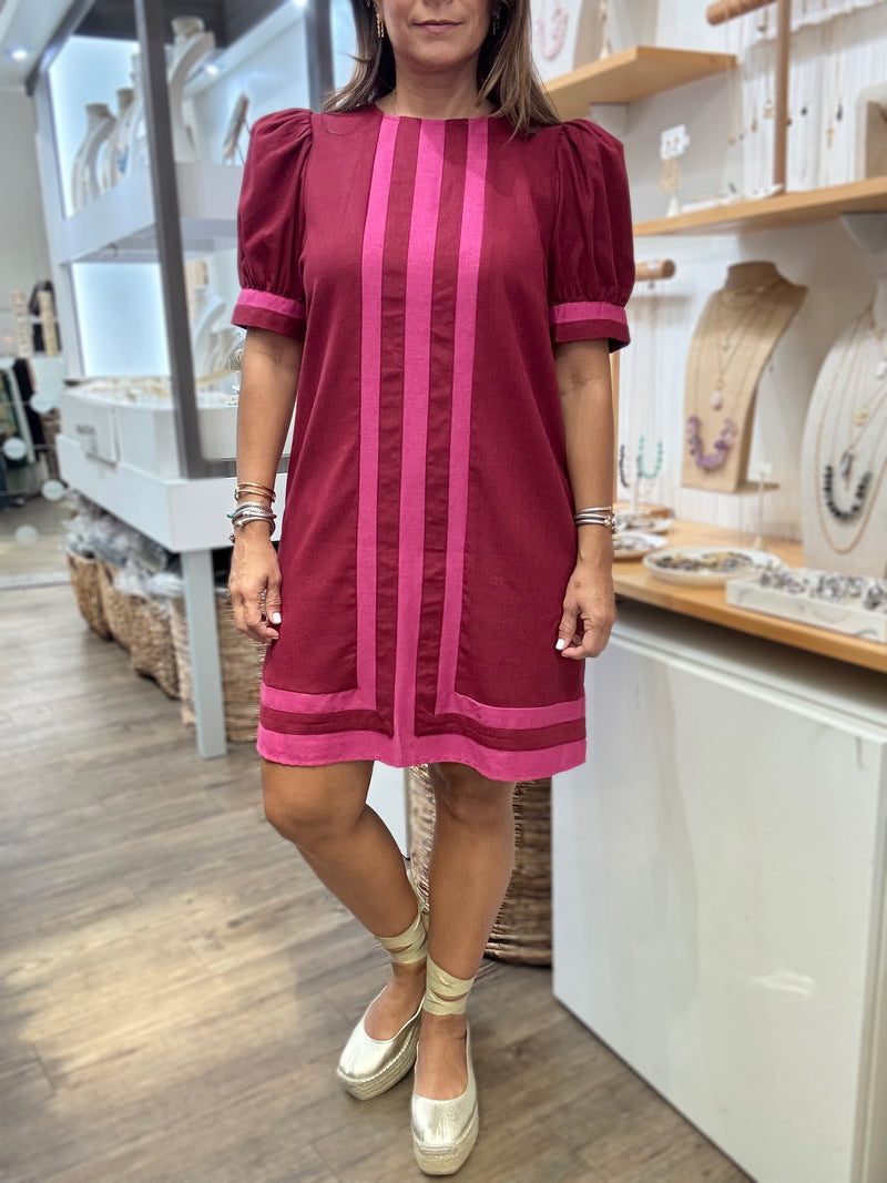 Burgundy Contrast Shift Dress