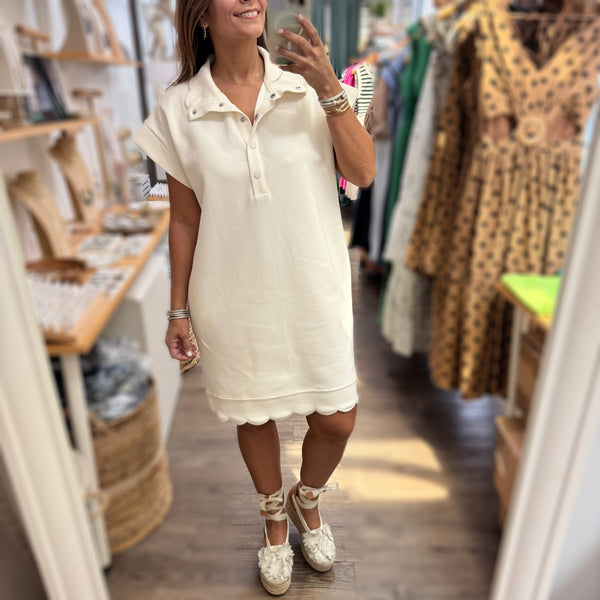 Ivory Scallop Hem Dress