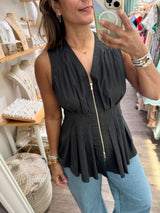 Black Front Zipper Top