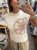 Ivory Knitted Flower Detail Top