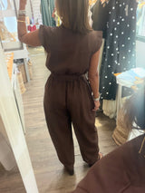 Brown Military Belted Jumpsuit