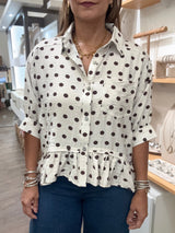 Ivory Polka Dots Button Down Top