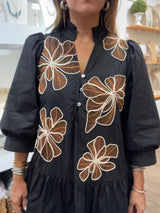 Black Embroidered Flowers Dress