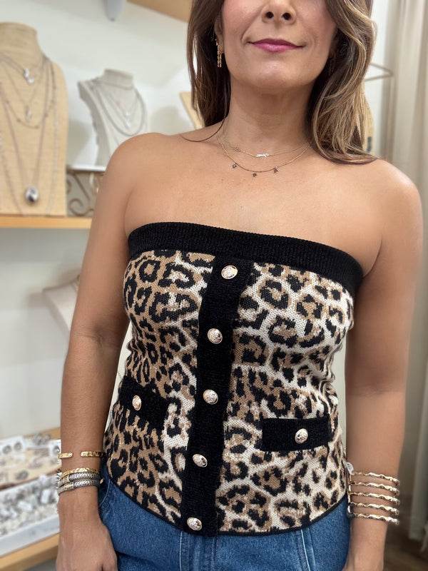 Leopard Print Strapless Top