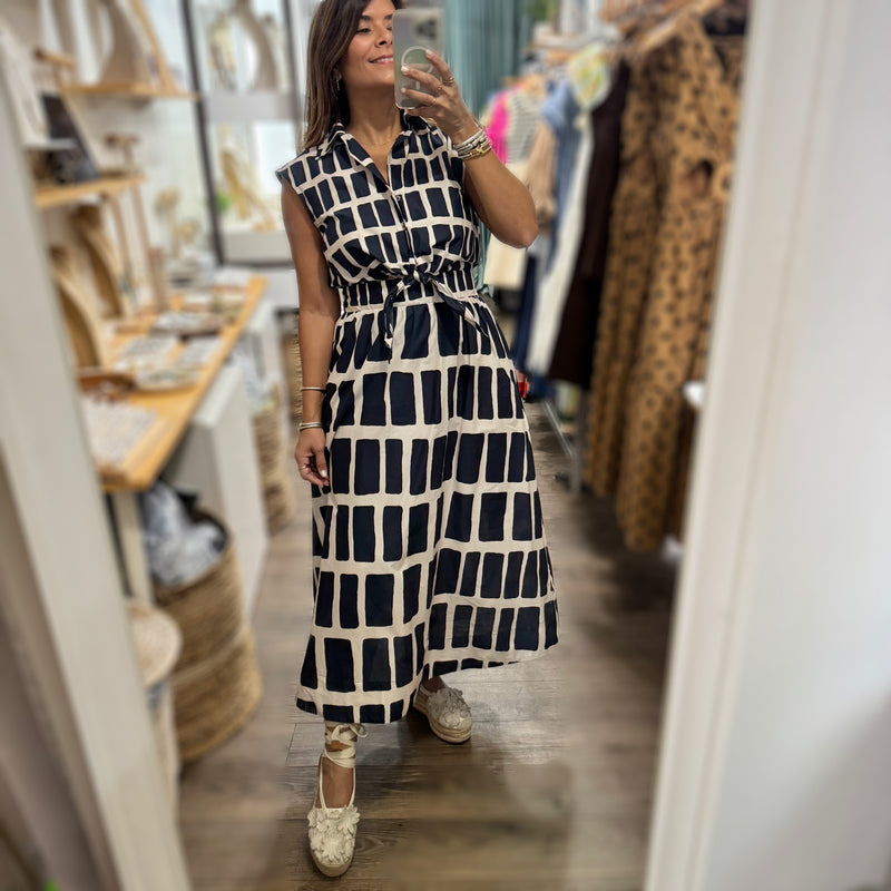 Navy Print Knot Detail Dress