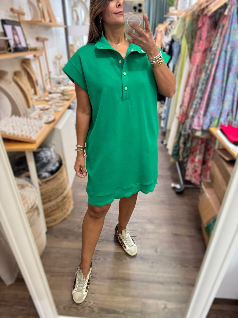 Kelly Green Scalloped Hem Dress