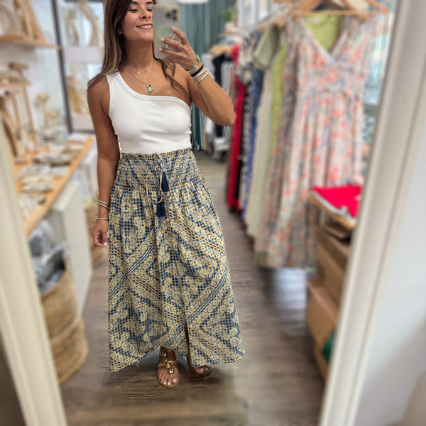 Blue Mix Smocked Waist Skirt
