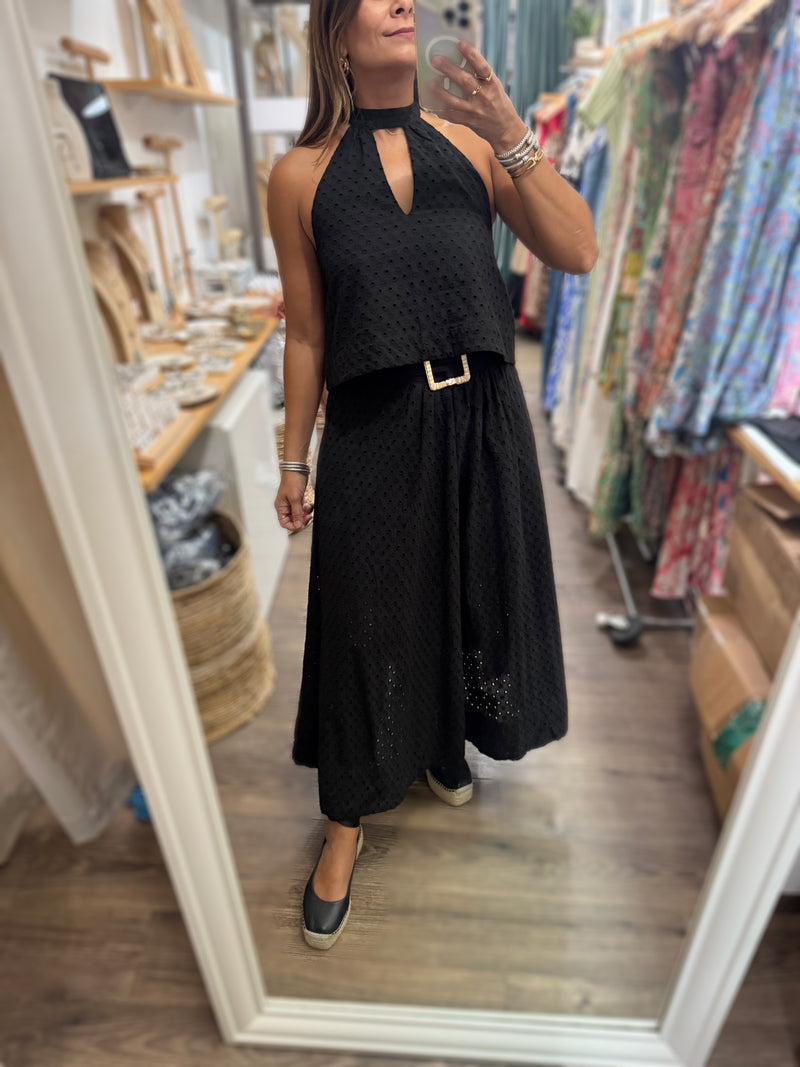 Black Halter Top & Skirt Set