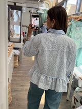 Light Blue Stripes & Embroidery Top