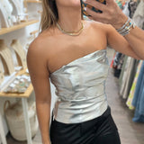 Silver Strapless Ruched Top
