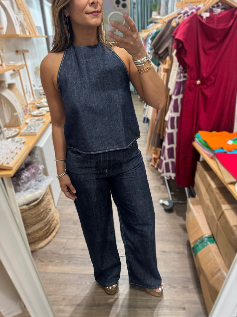 Dark Denim Halter Top & Jeans Set