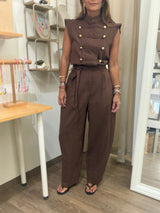 Brown Military Belted Jumpsuit