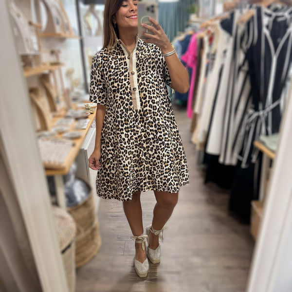 Leopard Print Neck Detail Dress