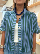 Blue & Green Elastic Hem Cardigan/Top
