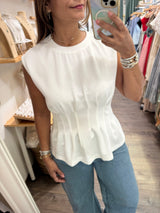 White Cinched Waist Top