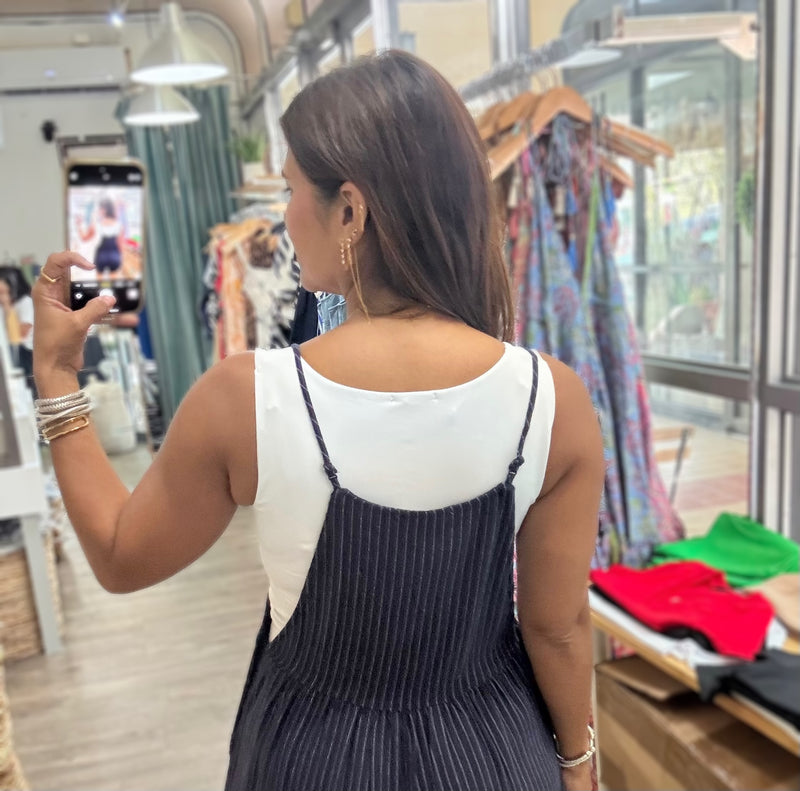 Navy Striped Romper