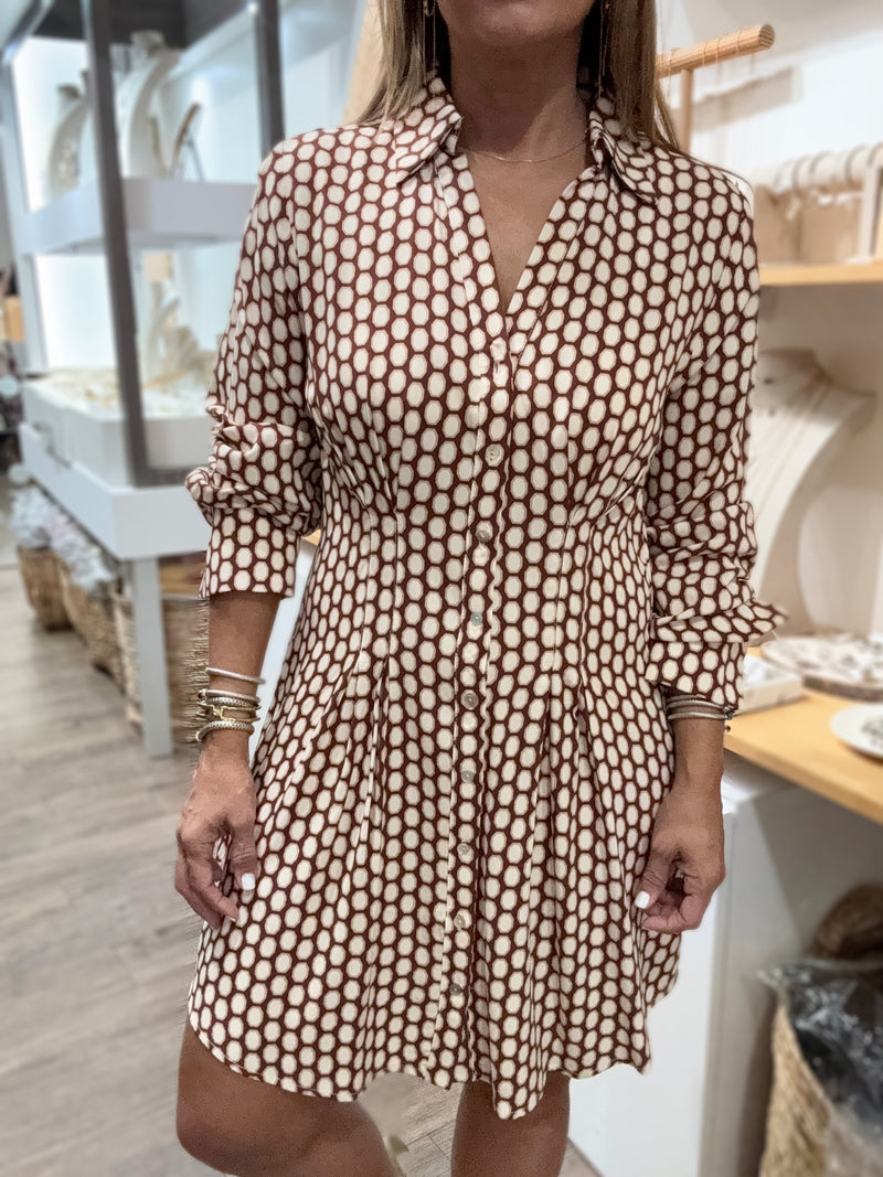 Geometric Print Cinched Waist Dress