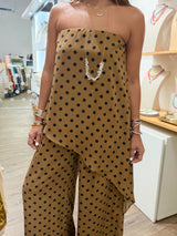 Polka Dots Strapless Asymmetrical Top & Pant Set