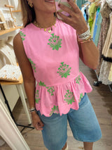 Pink & Green Peplum Top