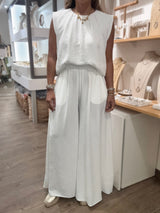 White Top & Wide Leg Pants Set