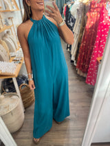 Teal Halter Neck Jumpsuit