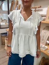 White Contrast Stitch Top