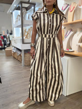 Brown Stripes Barrel Jumpsuit