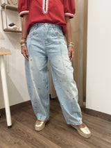 Light Denim Studded Barrel Jeans