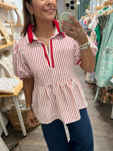 Red Stripes Collared Top