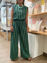 Blue/Green Stripes Top & Pant Set